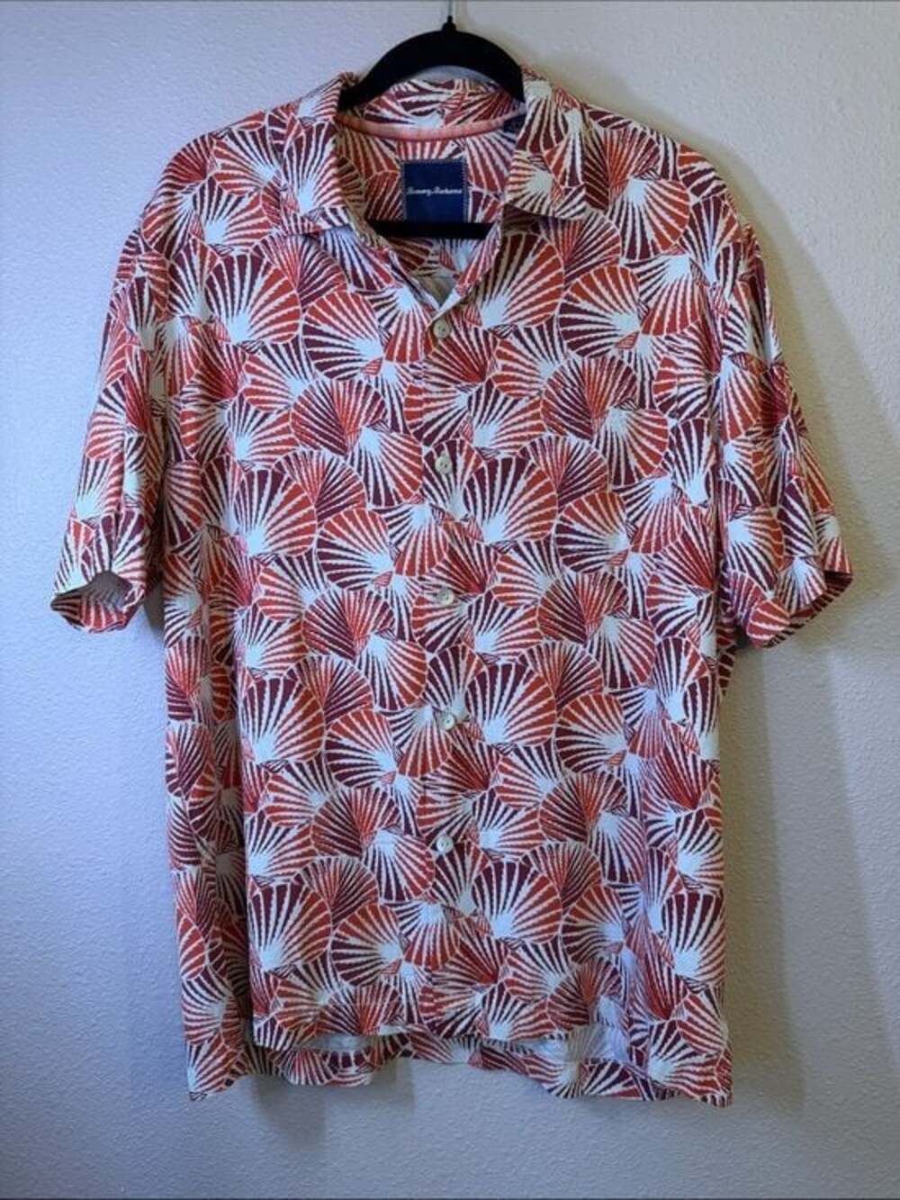 Tommy Bahama Orange and White Shell-Print Short-Sleeve  Silk Camp Shirt